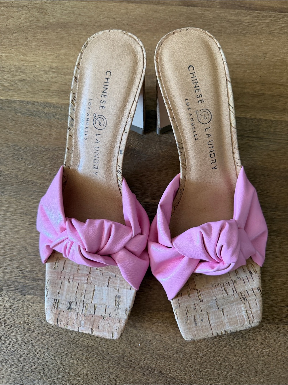 Chinese Laundry Pink Knot Cork Slide Mules